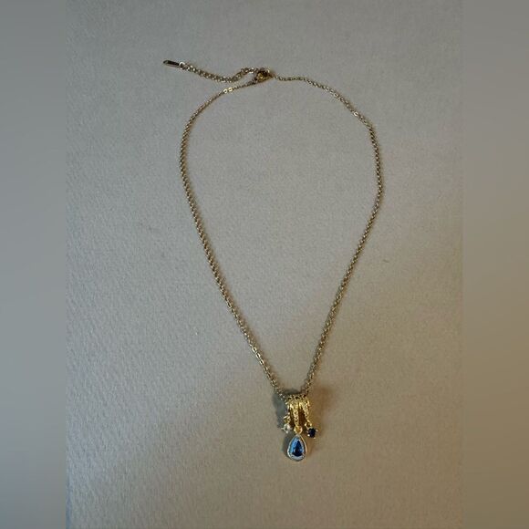 Elegant Gold and Blue Pendant Necklace A1518 - Picture 2 of 4